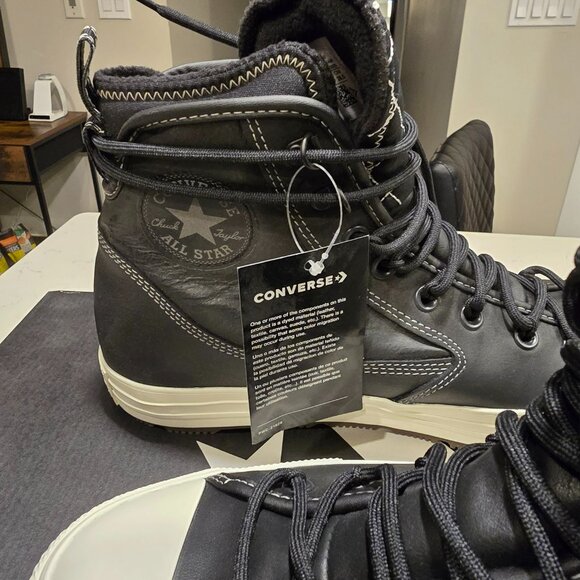 Converse Chuck Taylor All Star Waterproof Leather Boots Shoes BLACK MENS 10 NEW - Picture 7 of 9